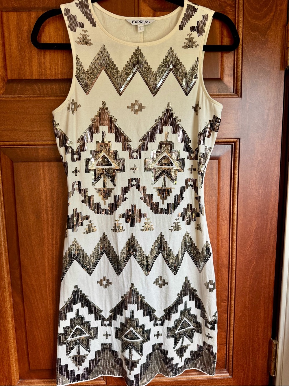Express White Mini Dress with Black and Olive Tribal Print